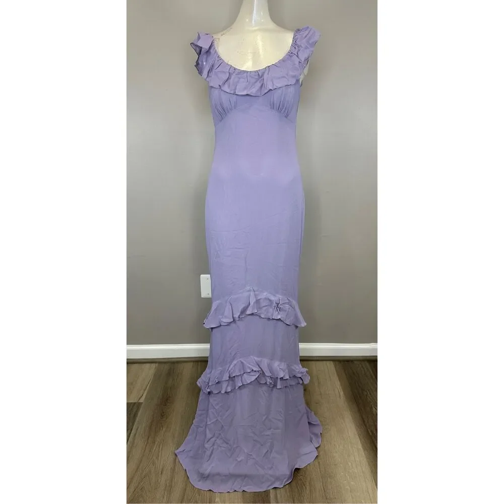 NWT Reformation Scoop Neck Ruffled Tripoli Maxi Dress Aura Size 0 $348 - Picture 4 of 10